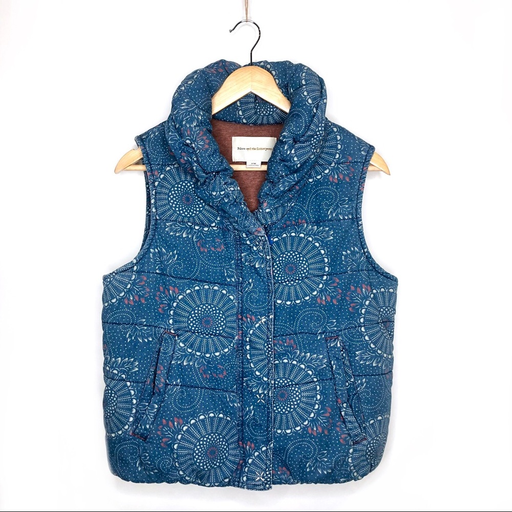 Pilcro and the Letterpress Blue Printed Puffer Vest